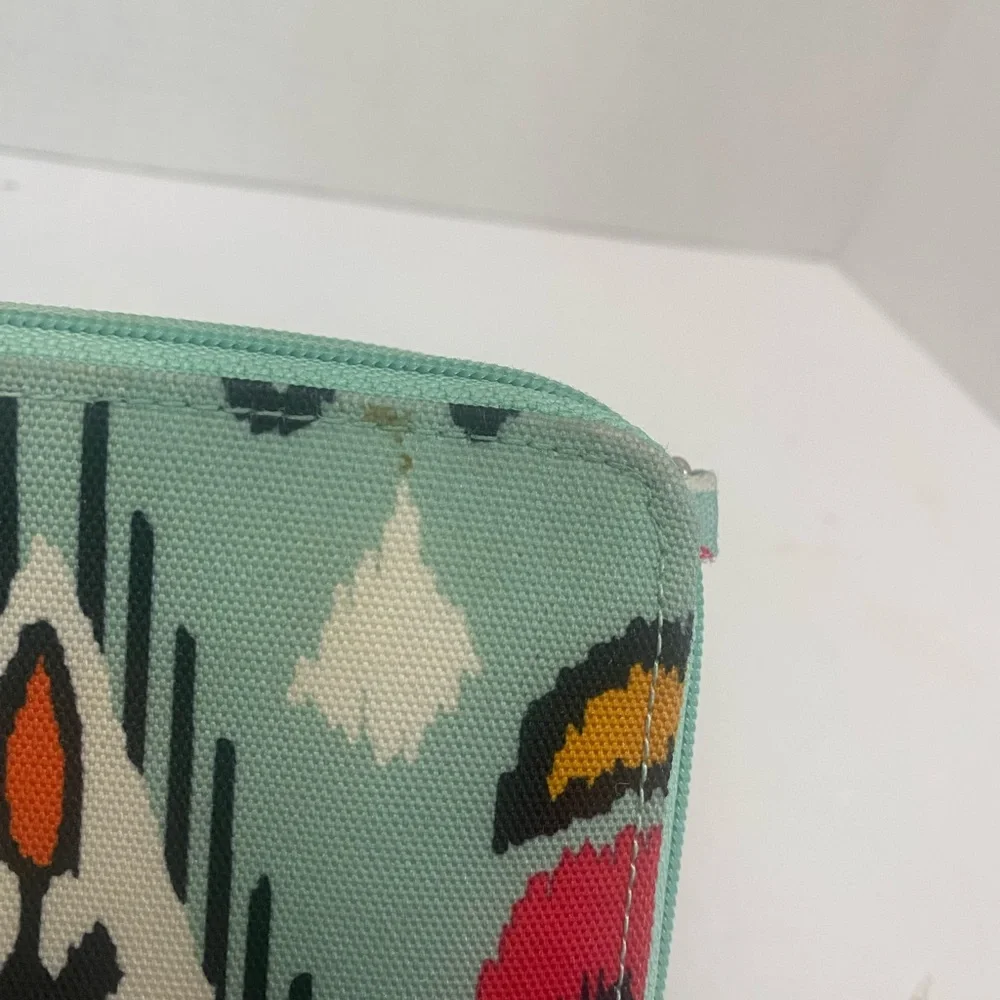 Vera Bradley Green and Red Cosmetic Bag with Ikat Design
